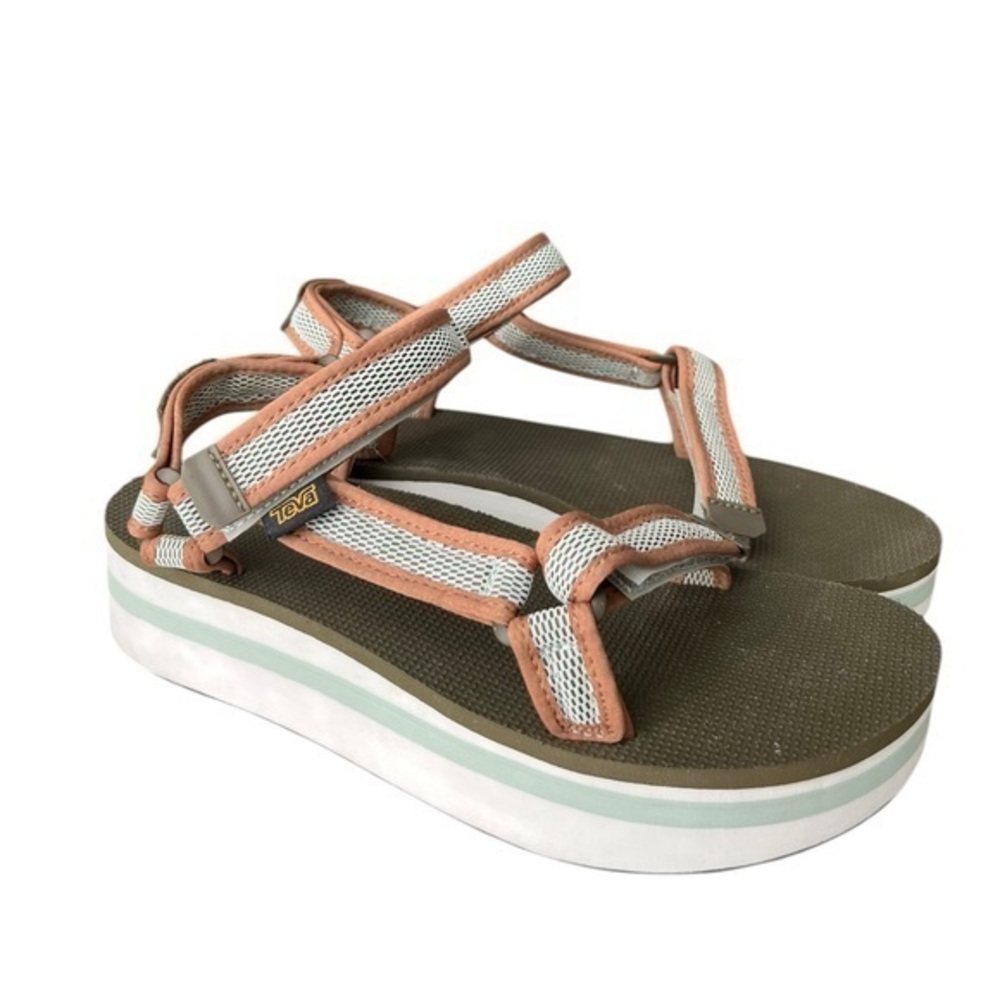 TEVA Flatform Universal Mesh Print In Dark Olive/Sea Foam Size 10
